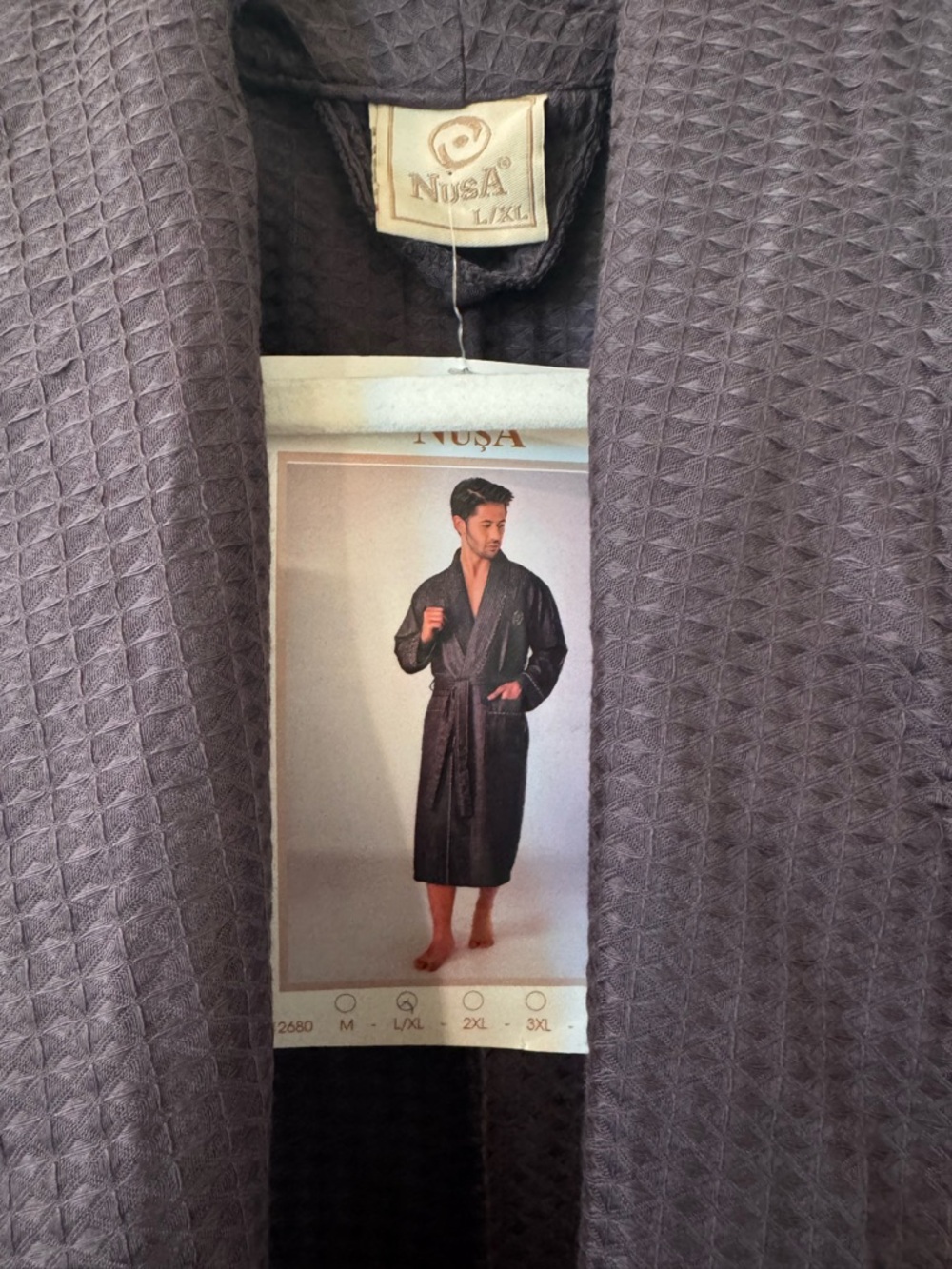 Men's Charcoal Waffle Robe - Dark Gray